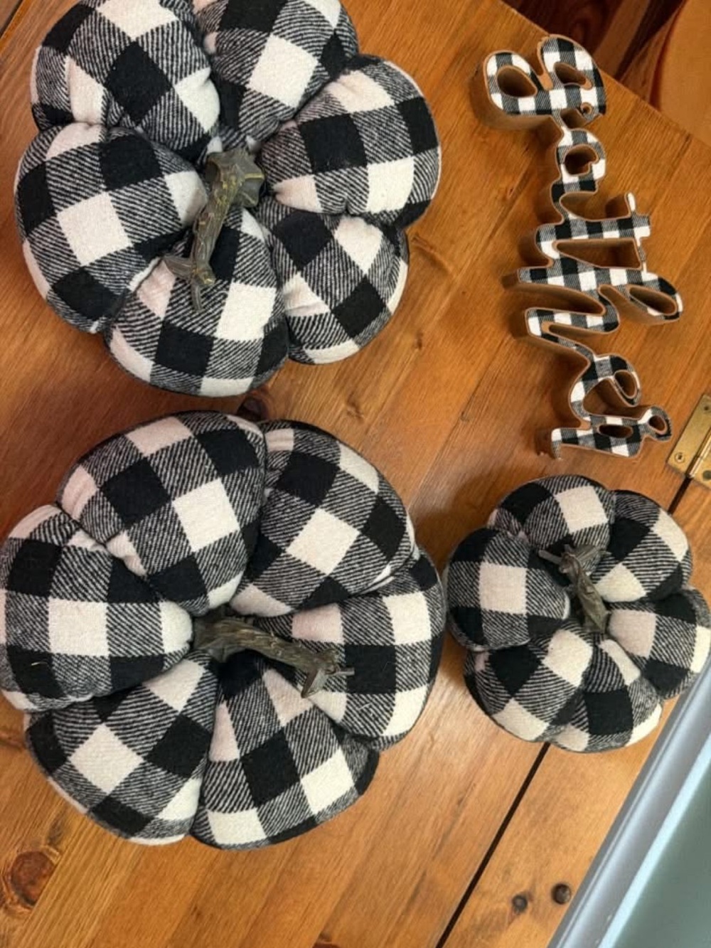 Home Accents Black and White Buffalo Check Fabric Pumpkins - Unbranded